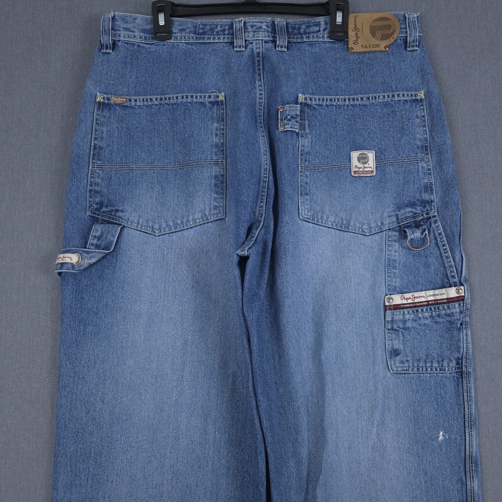 Vintage Pepe Carpenter Jeans Men 40x33 (Fit 38x32) Blue Baggy Wide Leg Denim Y2K